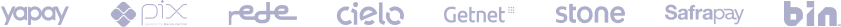 Logo das empresas e serviços Yapay, PIX, Rede, Cielo, Getnet, Stone, Safrapay e Bin